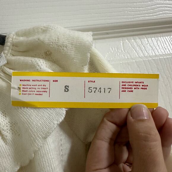 Friemanit Vintage Cream Knit Baby Dress First Communion Gown baby girl Small NWT - Picture 5 of 9